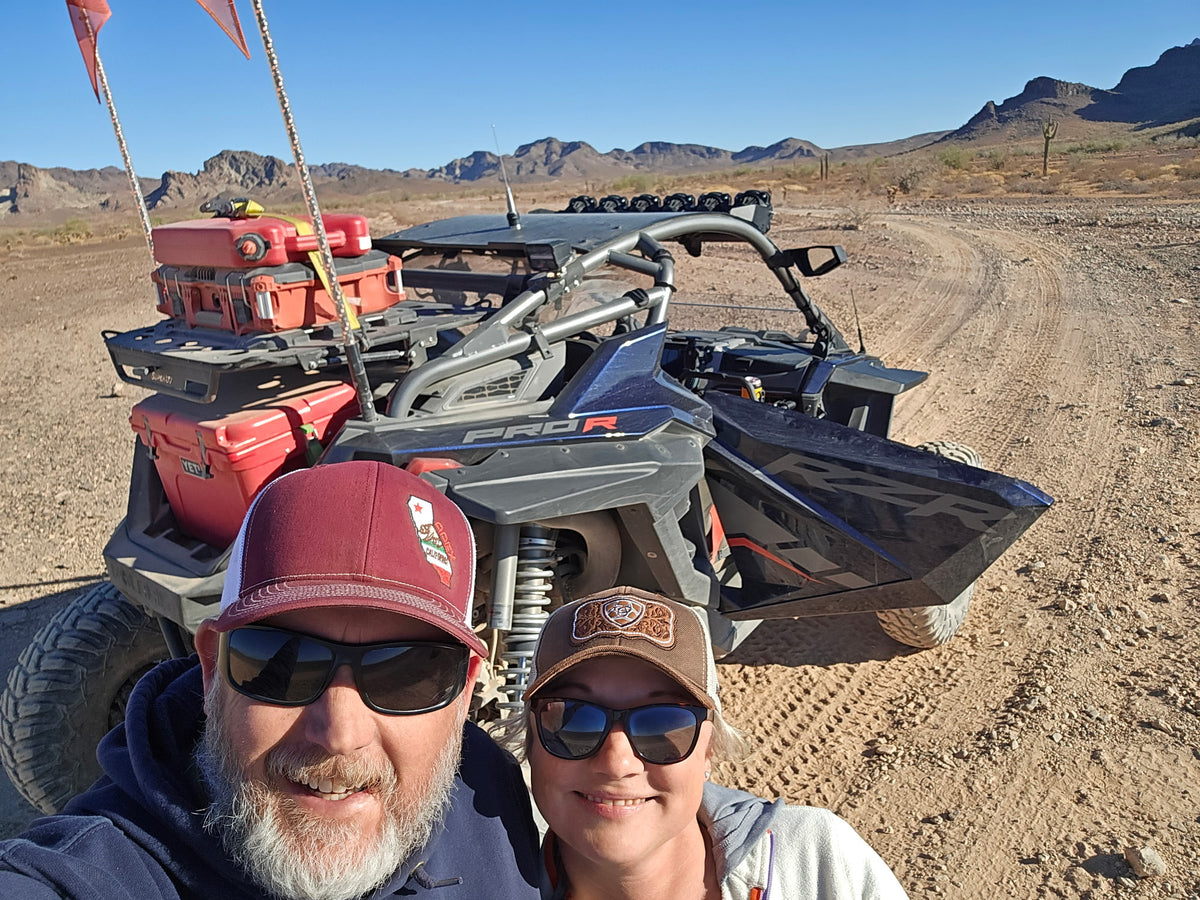 Chris Kirk & Kristine Rector enjoying the dust in Giant Rock, CA.