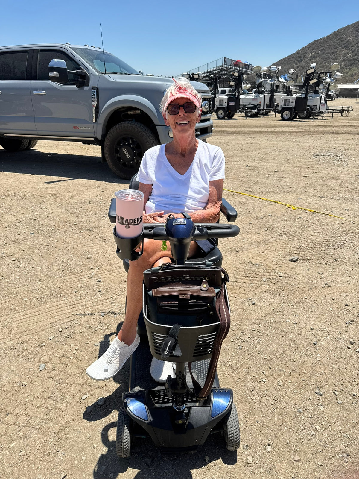 Theo Kirk, mother of Froaders owner, Lisa Parsons, out at a race supporting our sponsored racers! Glen Helen, CA.